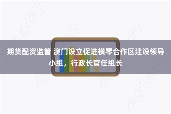 期货配资监管 澳门设立促进横琴合作区建设领导小组，行政长官任组长