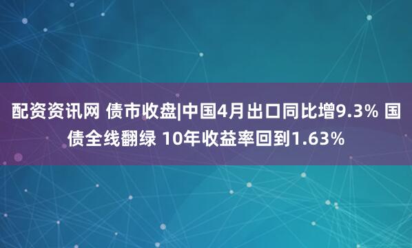 配资资讯网 债市收盘|中国4月出口同比增9.3% 国债全线翻绿 10年收益率回到1.63%
