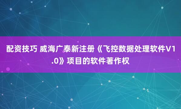 配资技巧 威海广泰新注册《飞控数据处理软件V1.0》项目的软件著作权